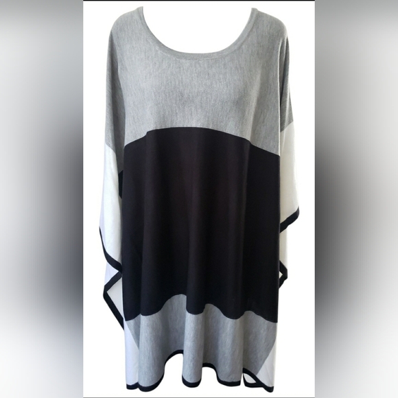 Knit 3XL Boho Lagenlook Artisy Poncho Knit Stretch Asymmetrical Tunic Sweater - Picture 3 of 7